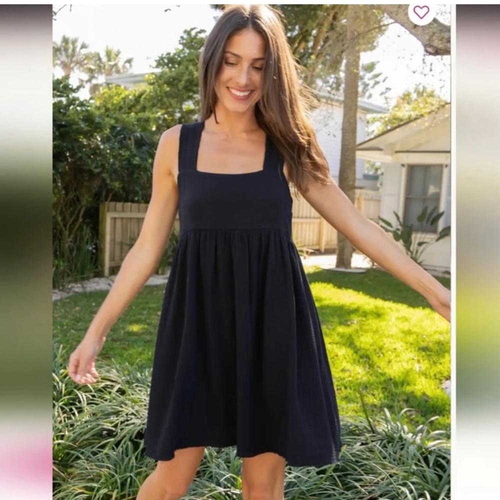 Natural Life Tricia Cotton Gauze Mini Dress Black Raw Edge Boho Smocked Back S